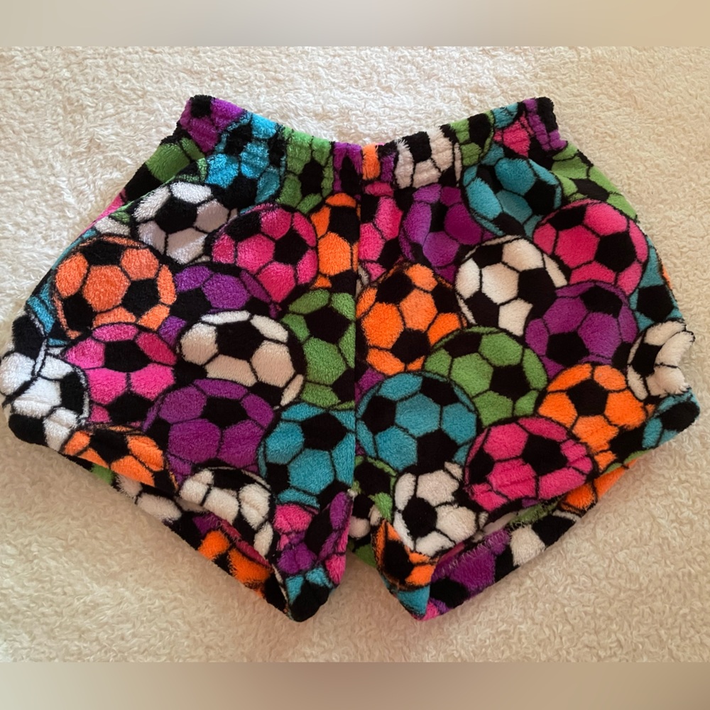 NWT Made with Love and Kisses Neon Soccer Plush Pajama Shorts Girls Size 8/10